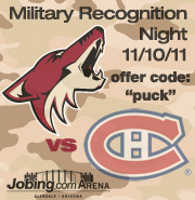 Phoenix Coyotes Military Appreciation Night 11/10/2011