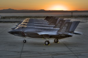 Lineup of F-35 Lightning II fighters on tarmac