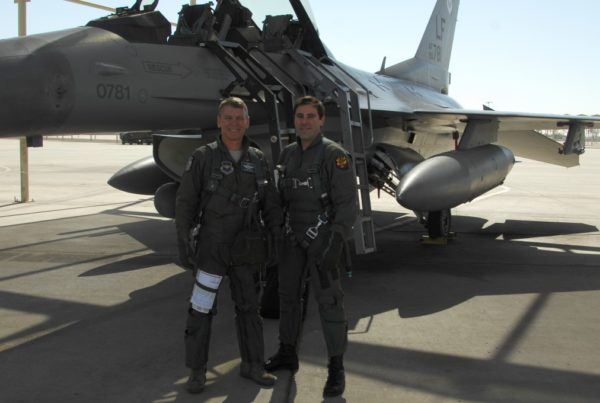 Pre-flight of Joshua Abel with Major Elton "Elvis" Davis of the 308th Fighter Squadron