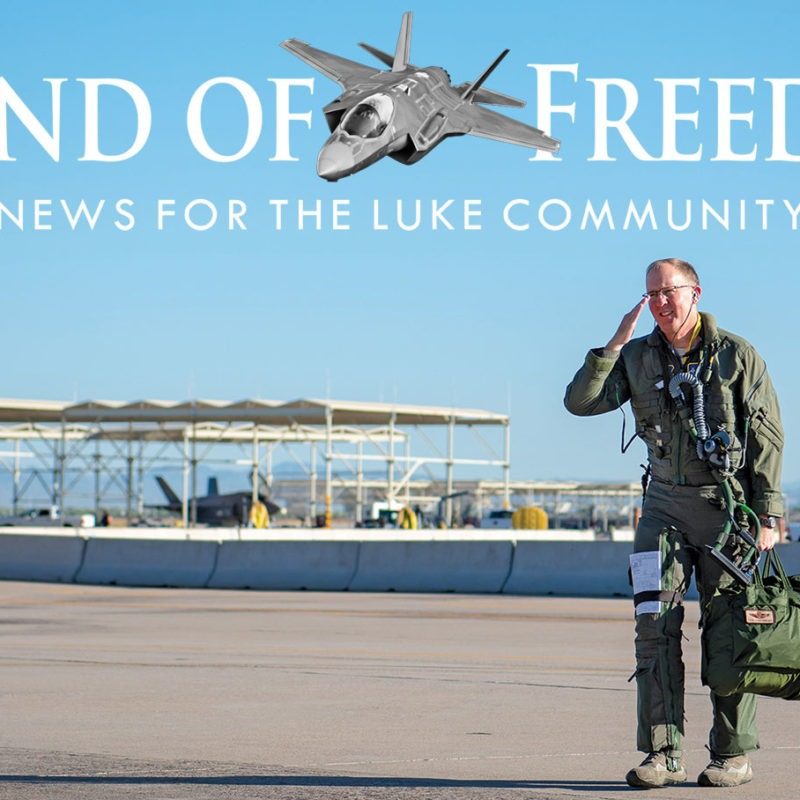 Brig General Todd Canterbury salutes on the tarmac of Luke AFB