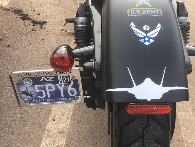 Sound of Freedom F-35 Arizona motorcycle license plate