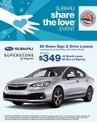 $0 Down Sign and Drive Lease Special on Select New 2022 Subaru Models