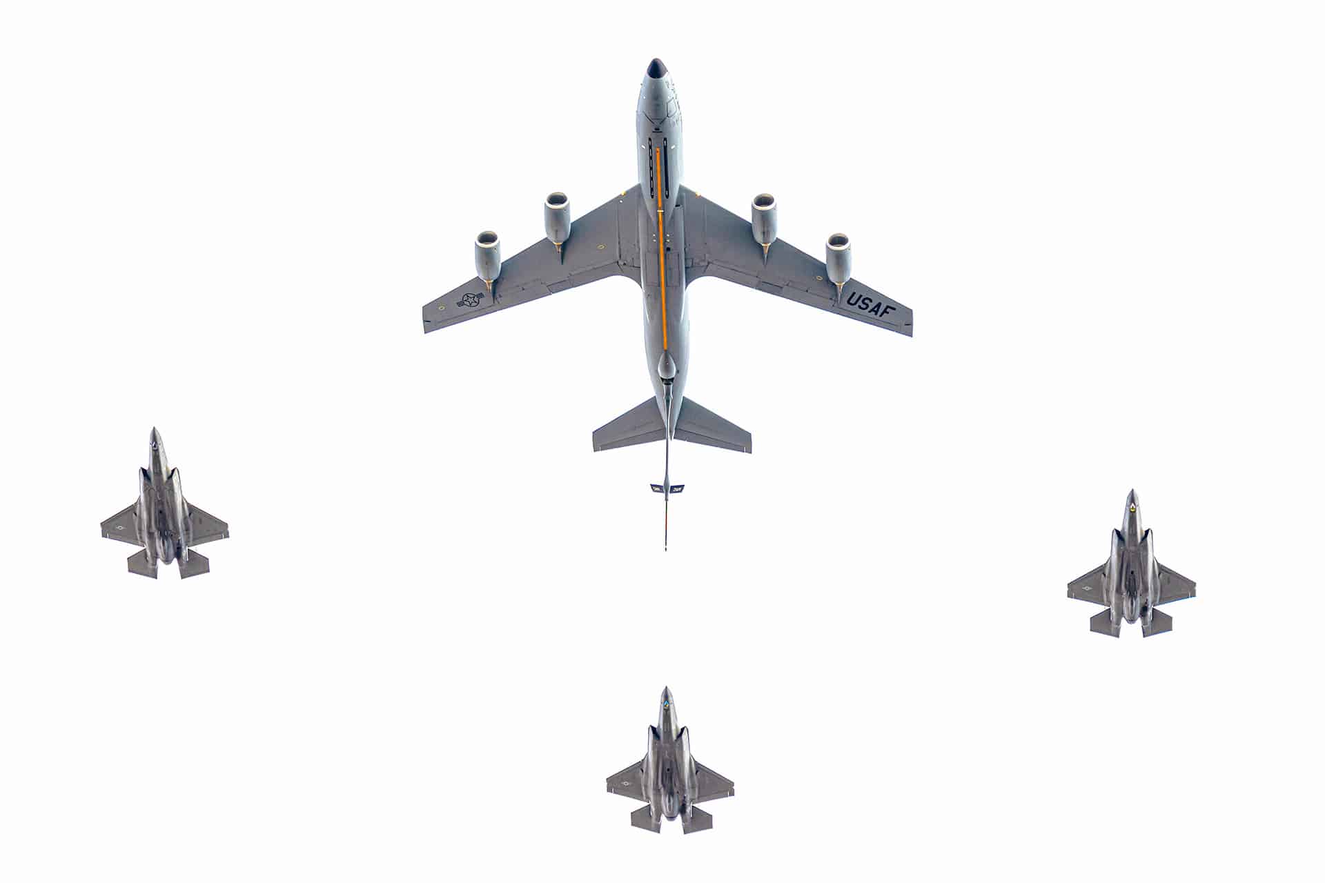 161 ARW KC-135 with a 3-ship of Luke Air Force Base F-35 jets.
